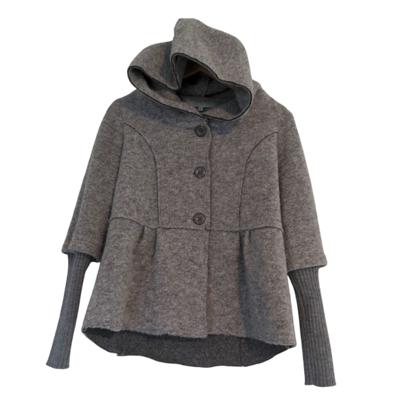 Marisa & Marie Car Coat Wool Blend Brushed Woven Grey Made In Italy Small - Picture 2 of 10